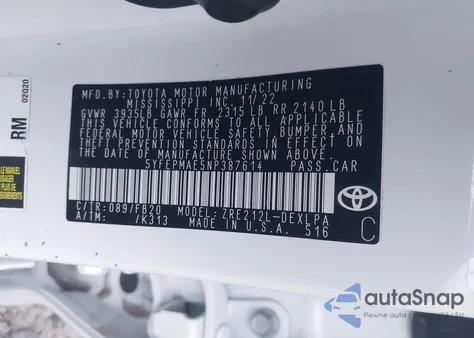 2022 Toyota Corolla Le from USA, damaged, VIN 5YFEPMAE5NP387614